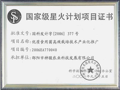 星火计划项目证书